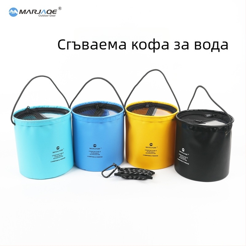 Сгъваема кофа за вода за риболов, кофа за живи риби, открит риболов, многофункционална кофа за риболовни принадлежности с 5 м въже