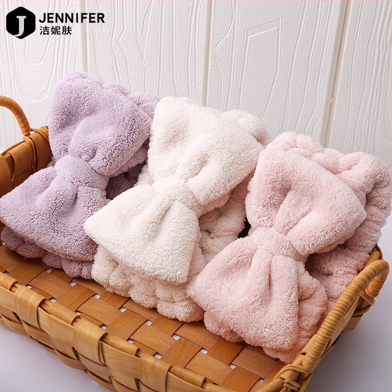 Корейски стил пухена лента за глава от коралов велур за измиване на лицето и грим, спортна лента с панделка