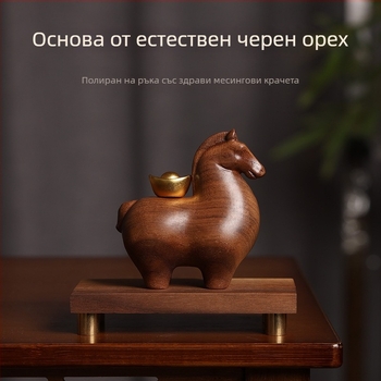 Дървен кон с медно покритие — настолно декоративно изделие за хол и телевизорна масичка, модерен домашен декор, подходящ подарък за нов дом