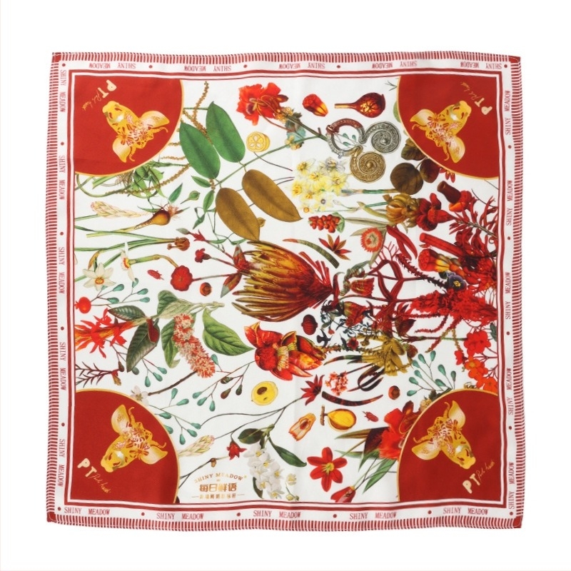 Комплект копринен шал за мъже и жени, печатен дизайн, висококачествена коприна, квадратен формат