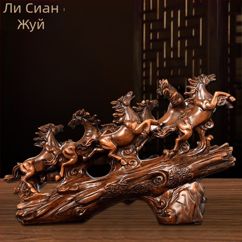 Статуэтка с осем коне, смолна фигура за бюро, декоративен подарък за откриване и нов дом