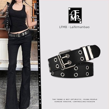 Дамски колан от PU кожа с верижна декорация – пънк стил, универсален за дънки или пола, ширина 3,3 см, дължина 110 см