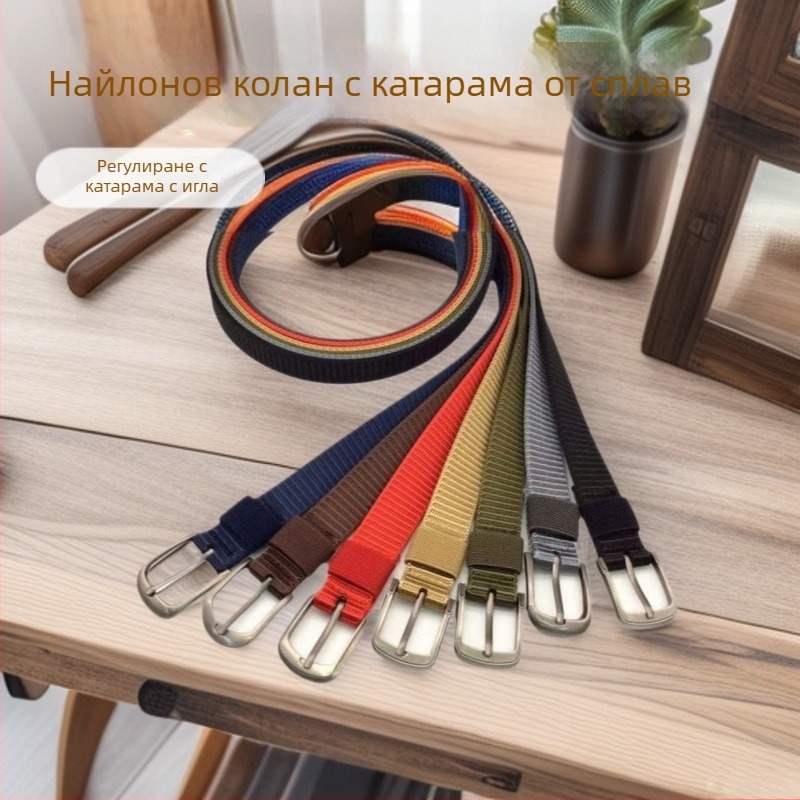 Дамски платнен колан с копче от сплав, 2.5 см ширина, плетен нейлон, ежедневен стил, елегантен и издръжлив.