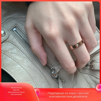 Пръстен с винтов модел от титиева стомана с диамантено вграждане, нишов висок клас стил, унисекс пръстени за двойки от 18K злато