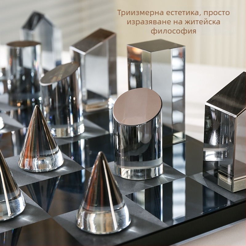 Европейски стил кристални шахови фигури за дома, луксозна декоративна украса за хол, малък размер