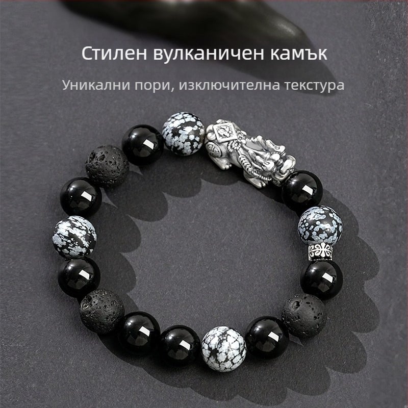 Позлатена Pixiu гривна за мъже, обсидианова гривна в стил Нов Китайски стил, подарък за рождения ден на приятеля
