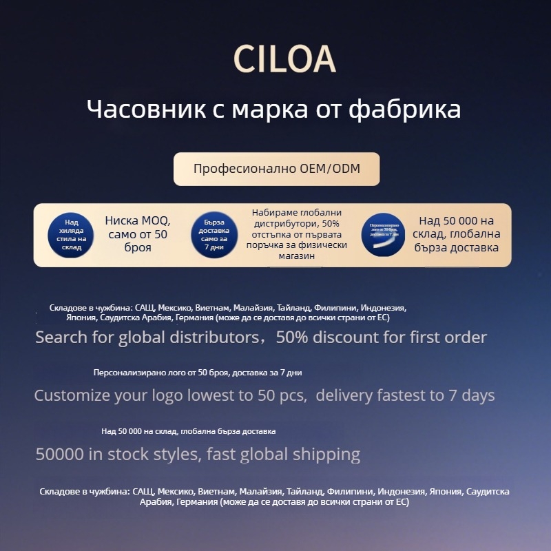 CILOA мъжки часовник - ретро стил и изчистен дизайн; кварцов механизъм; кожена каишка; корпус от неръждаема стомана; минерално закалено стъкло; водоустойчив до 30 m