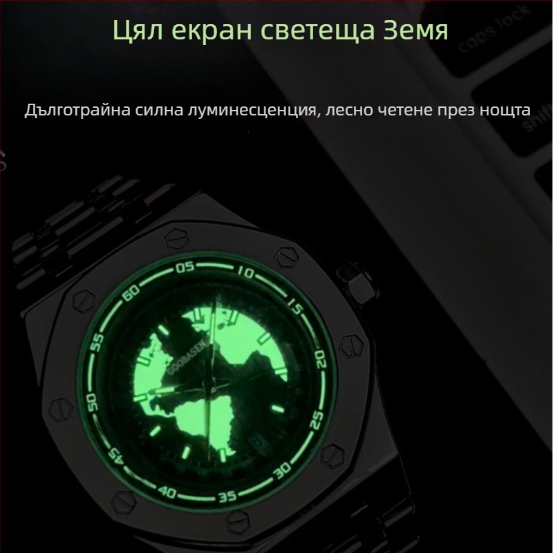 Guberson мъжки кварцов часовник, водоустойчив до 30 м, люминесцентен календар, ромбовиден циферблат, диаметър 42 мм, модел A98, закопчаване тип пеперуда, корпус и лента от сплав, минерално подсилено стъкло