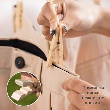Старомоден държач за панталони от бамбук със четири клипса, кръстосана закачалка за дрехи и клипсове за сушене, за домашна употреба