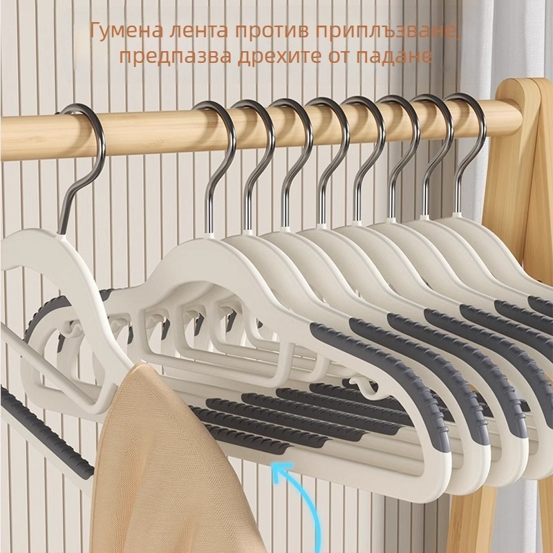 10 бр. дебели нескользящи закачалки за дрехи с двойни куки за сушене, гардеробни закачалки
