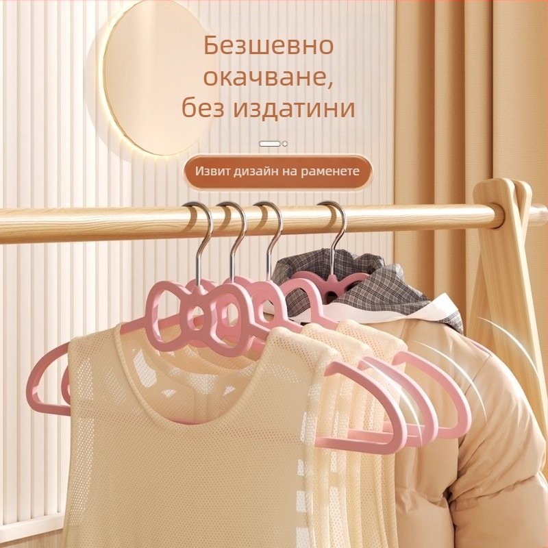 Розова пластмасова закачалка за дрехи с сърцевидна панделка - антихлъзгаща, подходяща за блузи, панталони и вратовръзки