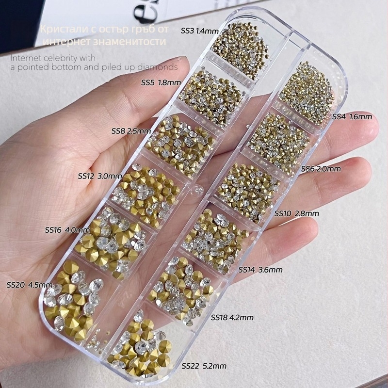 Кристали за маникюр със заострено дъно, малки подредени кристали, декорация циркон