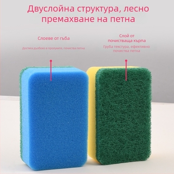 Гъба за съдове за домакинството, кухненска гъба за миене на тенджери и чинии, не попива мазнини, премахва замърсявания