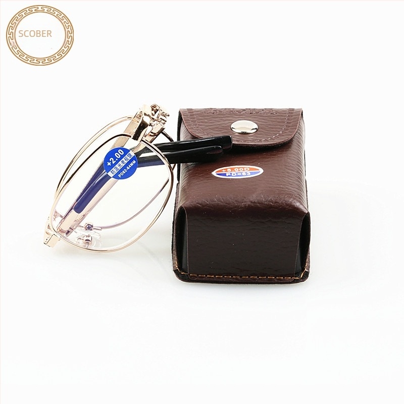 Очила за четене против синя светлина със сгъваема метална кутия и HD покритие на стъклото