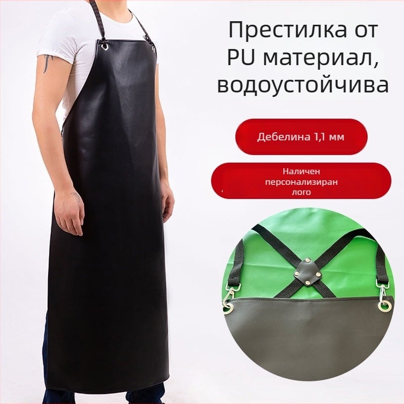 Кожен фартук с печат на лого, водоустойчив и маслоустойчив, професионално кухненско облекло за готвачи, удължен индустриален фартук