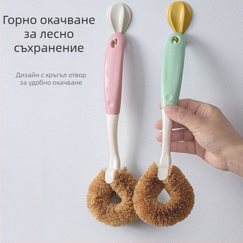 Четка за тенджери с кокосово влакно, дълга дръжка, за съдове с непригарно покритие