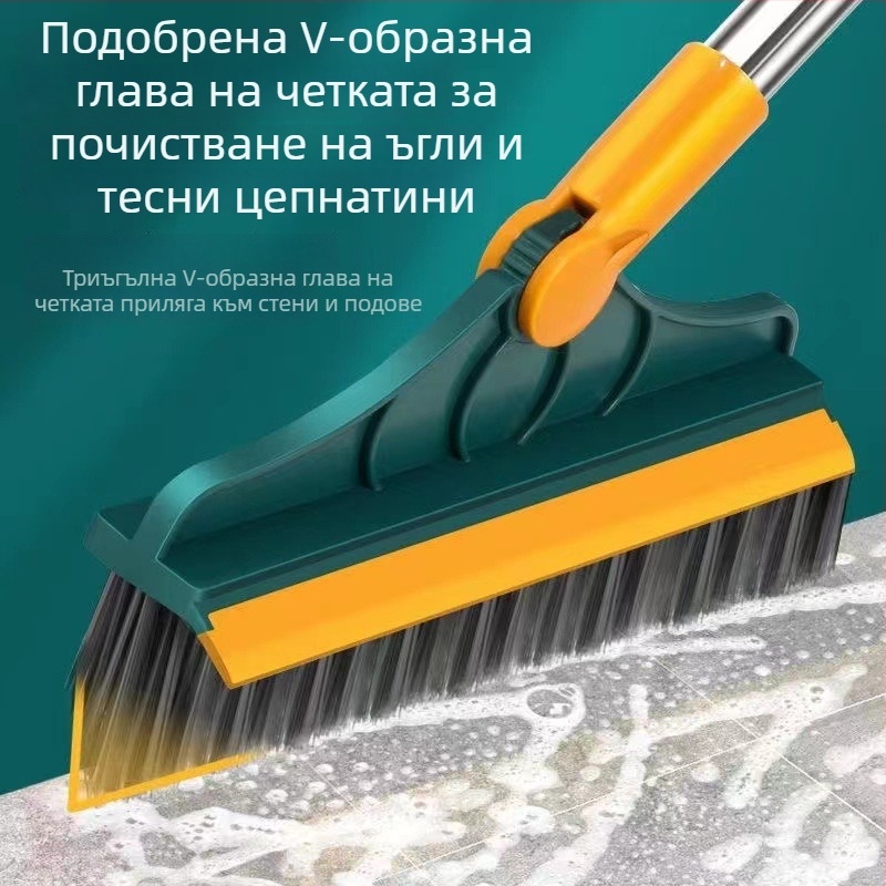 2-в-1 четка за баня с дълга дръжка за под и цепки - почистване без пропуски