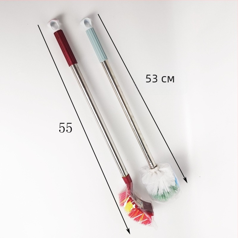 Четка за тоалетна с удължена дръжка от неръждаема стомана и глава с топче за почистване