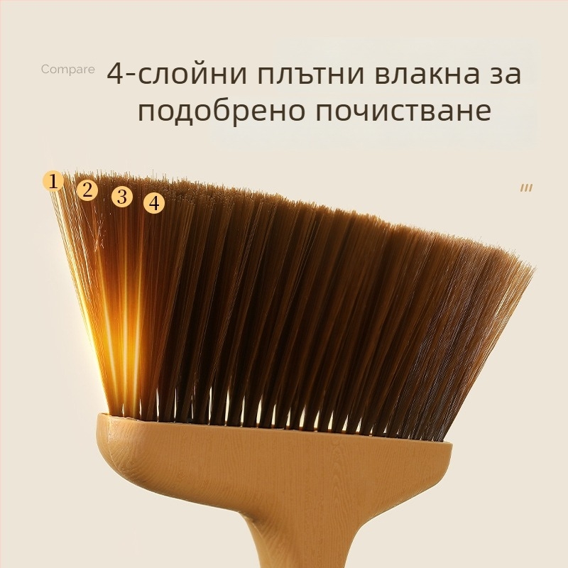 Едночастова пластмасова метла с дълга дръжка, меки косми за сухо и мокро почистване