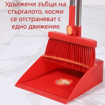 Сгъваем комплект метла и лопатка за прах със въртяща се глава – удебелена екстра-голяма глава, меки четина, не прилепва към косми