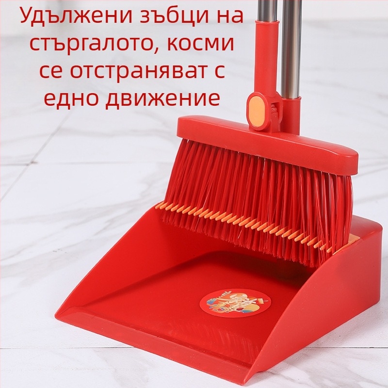 Сгъваем комплект метла и лопатка за прах със въртяща се глава – удебелена екстра-голяма глава, меки четина, не прилепва към косми