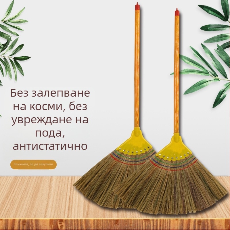 Домашна метла с меки влакна, метла от Phoenix Tail трева и сламени влакна, дизайн с осем гвоздея