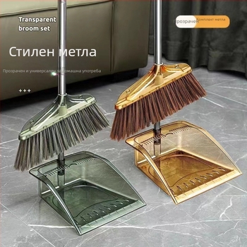 Прозрачен комплект метла и лопатка за прах за дома, с метла с меки влакна и беззалепваща глава за почистване