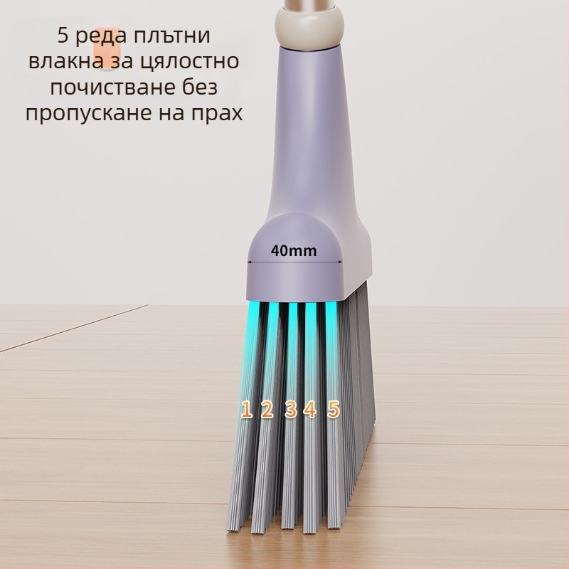 Комплект метла Lin Tongtong с 5 реда четинки и лопатка за прах, разширена мека метла, не заплита косми, за домашна употреба
