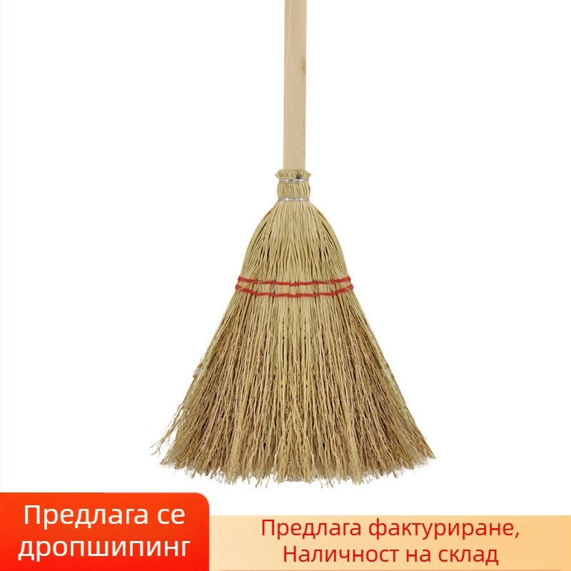 Дълга дървена метла с твърди четина за почистване на сорго разсад, подходяща за външно почистване на повърхности, двор и градина, издръжлива