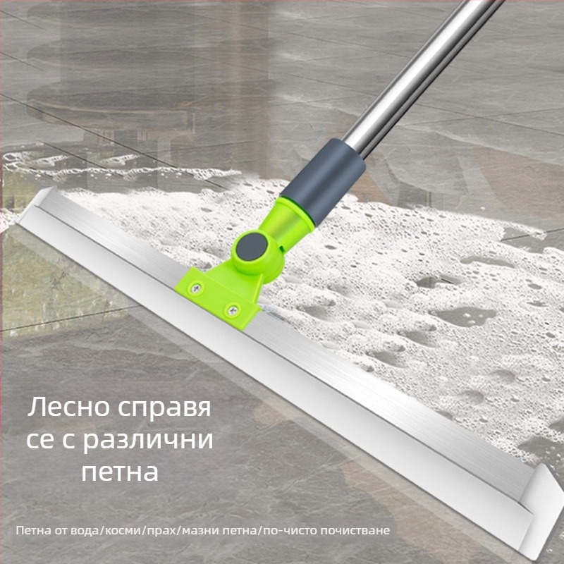 Голям силиконов моп с удължена дръжка и скребка за вода за тоалетна, баня и душ