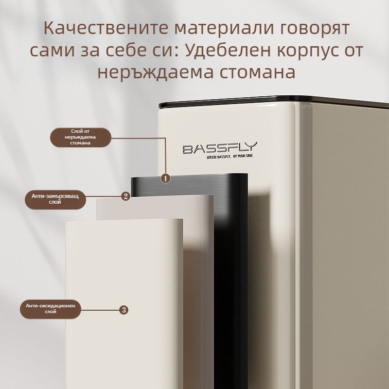 Кош за боклук от неръждаема стомана, луксозен вид, 12 л капацитет, двойна структура, без капак, квадратен, за дома — кухня и баня, с пръстен за компресия