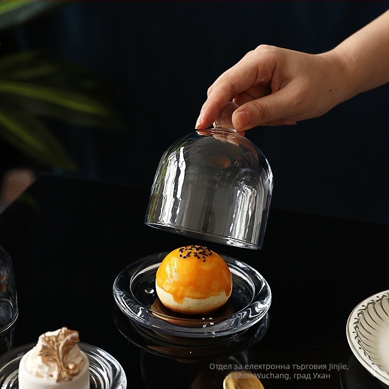 Лимонова чашка с капак, стъклен капак за плодове за дегустация, поднос за десерти и торти за експозиция
