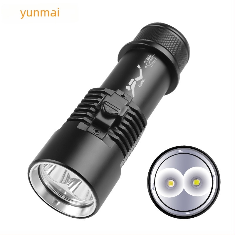 П70 подводно фенерче с висока яркост, L2 двойна светлина, T6 трицветни LED светодиоди (бяло, жълто, синьо) и магнитен превключвател, професионално гмуркане