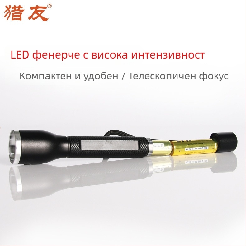 Фенер с алуминиева сплав, 2 AA батерии, телескопичен зум, за открито, LED оптичен мултифункционален