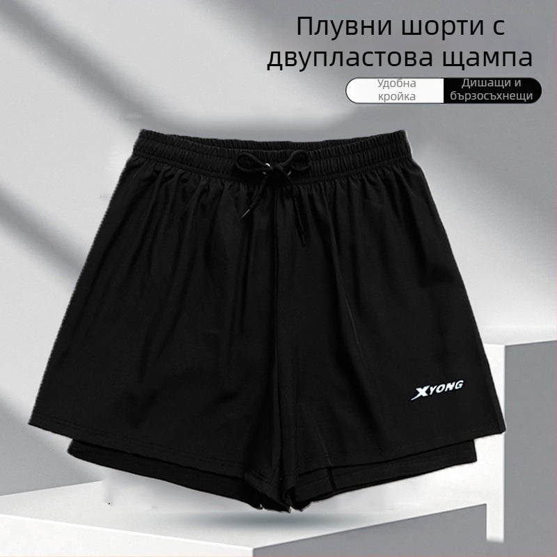 Мъжки плувни боксерки, 2026 нов модел, двойнослойни, бързосъхнещи, голям размер, кройка боксер, плувно облекло за горещи извори