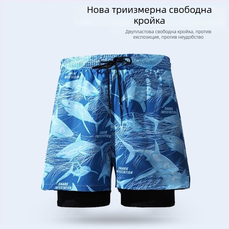 Мъжки плувни боксерки, 2026 нов модел, двойнослойни, бързосъхнещи, голям размер, кройка боксер, плувно облекло за горещи извори