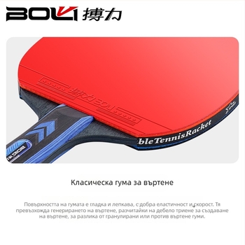 Boli F02 Ракетка за тенис на маса за начинаещи, твърдо дърво, гума против залепване с гъба, комплект от 2 ракети и 3 топки, седемслойна лезва