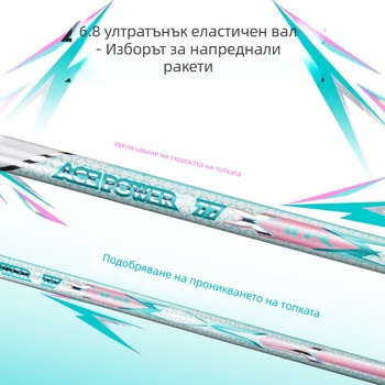 Venson VS бадминтон ракета, изцяло карбонова, напрежение на струните до 35 фунта, AP77 ултра лека 4U, офанзивна ракета