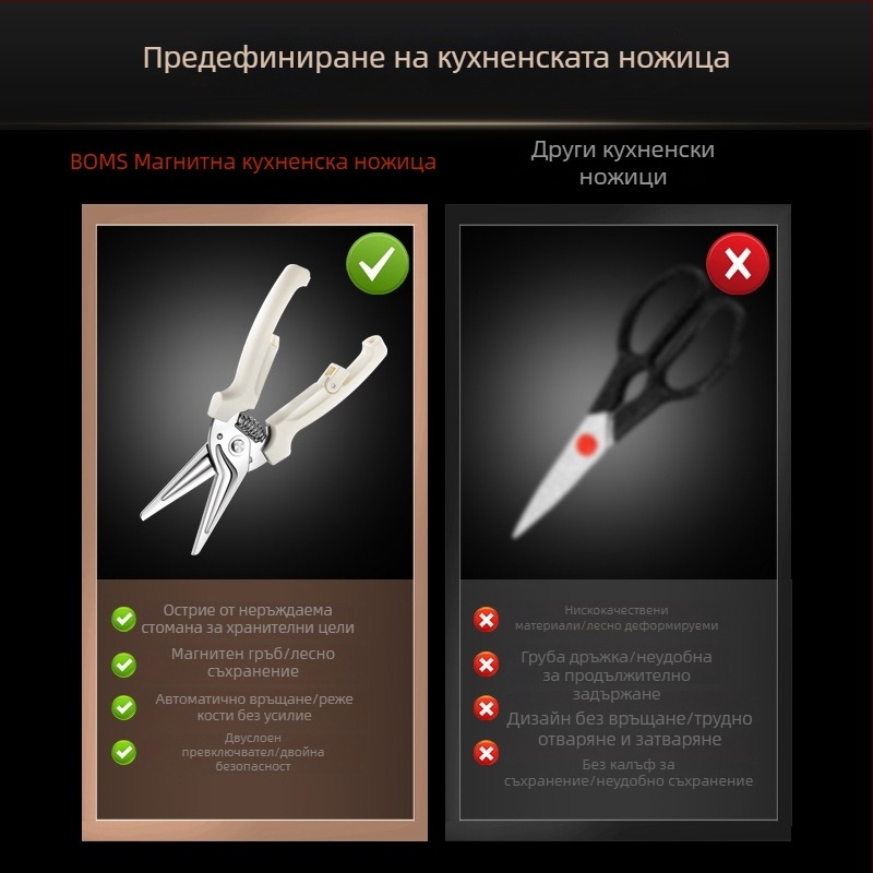 Кухненски ножици за кости — здрави, изцяло стоманени, домашни мултифункционални ножици за рибни кости и барбекю