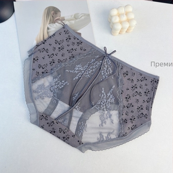 Женски бикини със средна талия, принт памук и дантела, дишащи и с висока еластичност, подплата от модал