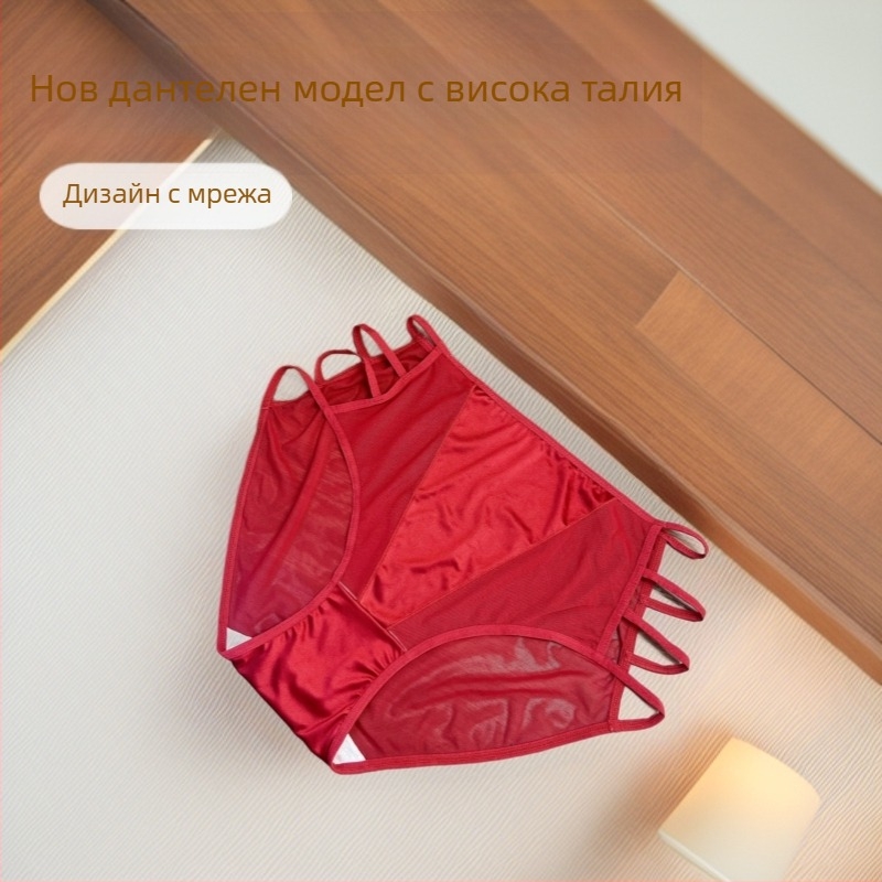 2025 зимно ново голям размер, висока талия, дантелени дамски памучни бикини с триъгълна кройка, мрежеста тъкан и подплата от Modal