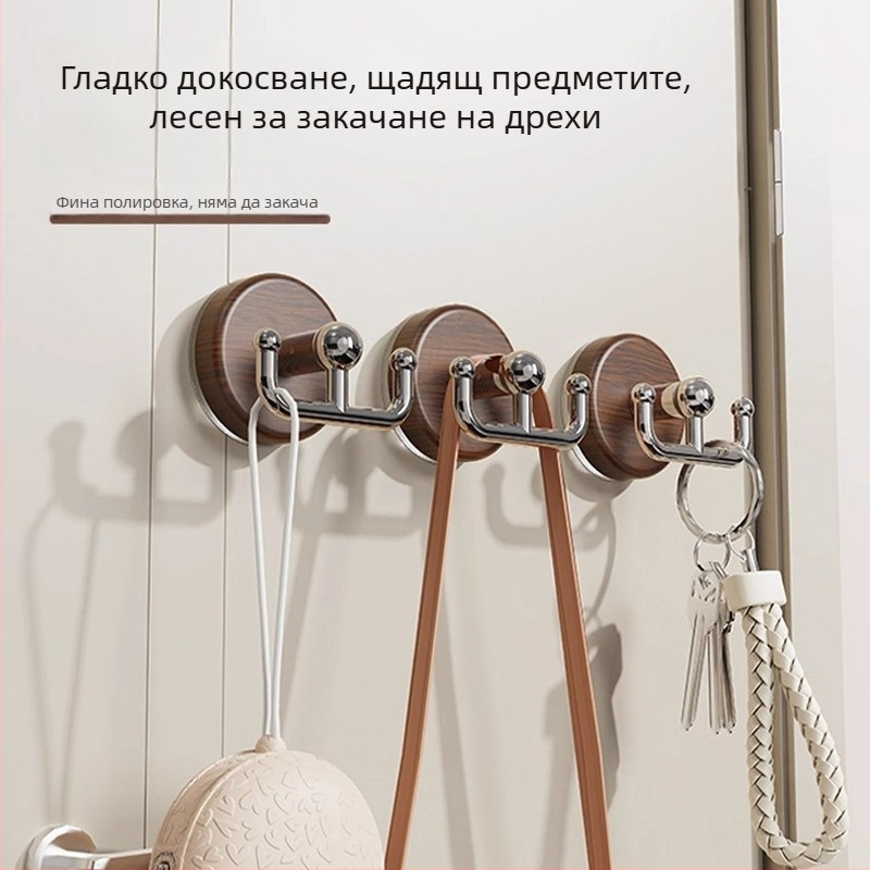 Куки с вакуум за баня, дървесен модел, двойна кука без пробиване, здраво задържане без следи