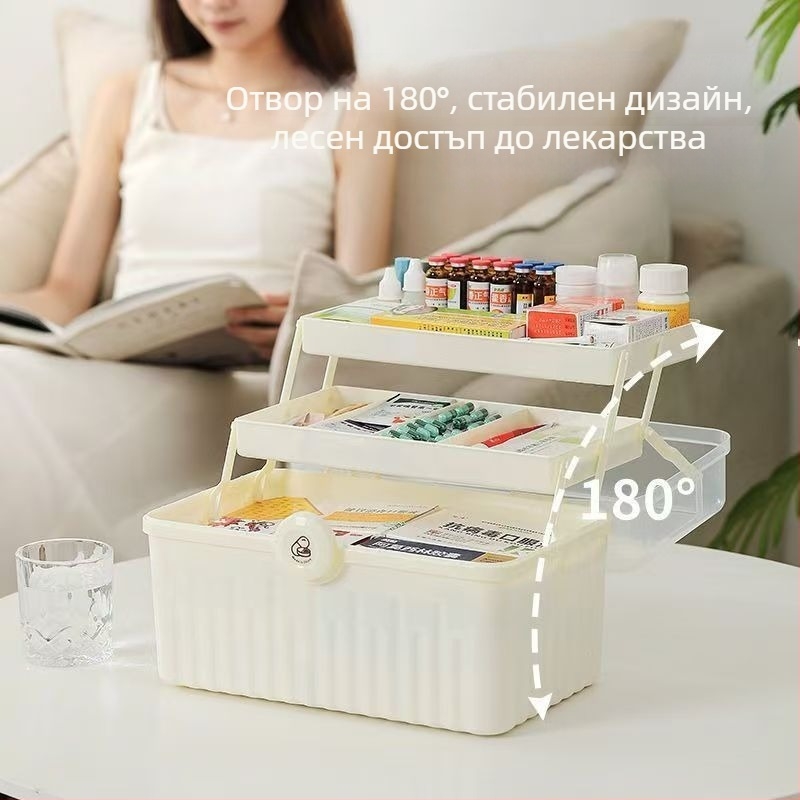 Голяма аптечна кутия за дома и общежитието, много отделения и голям капацитет, първа помощ и съхранение