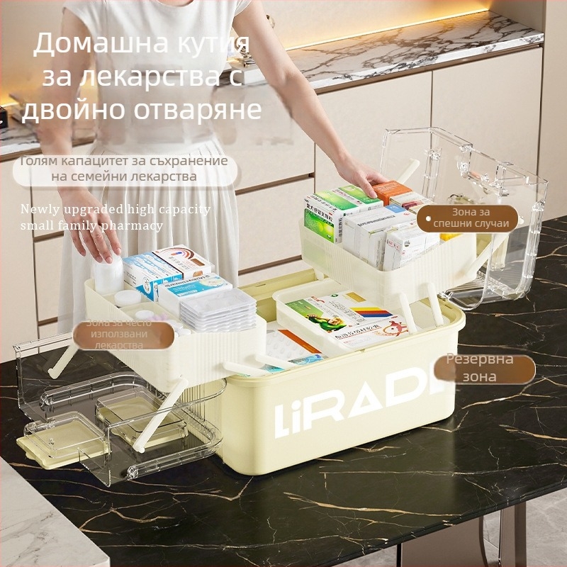 Голям мултислоен домашен медицински комплект за съхранение на лекарства, преносима аптечна кутия, голям капацитет