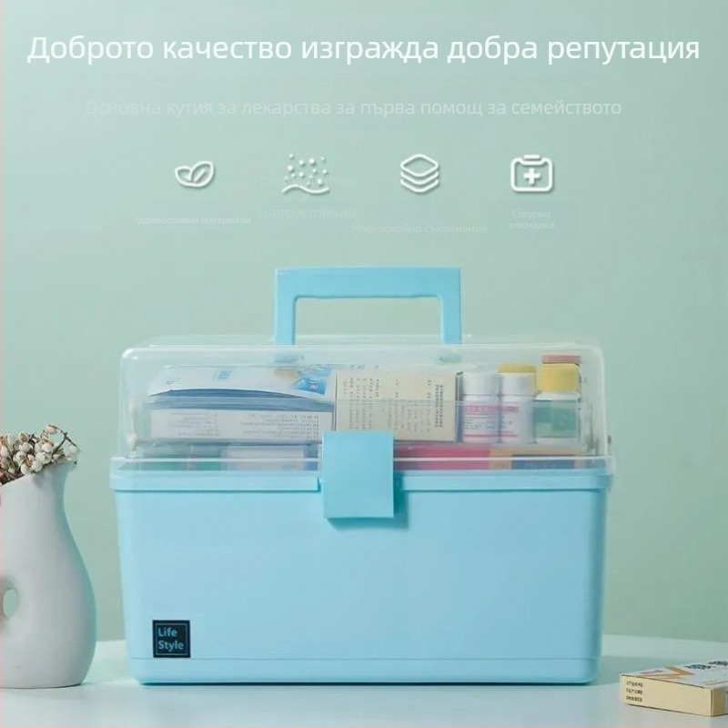 Домашна кутия за първа помощ с голям капацитет, многоетажна медицинска кутия за спешни случаи, семейна преносна кутия