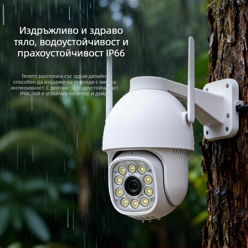 Външна охранителна камера с 360° нощно виждане, безжична двупоскова комуникация и проследяване на човешки фигури за дома, куполна 4G камера.