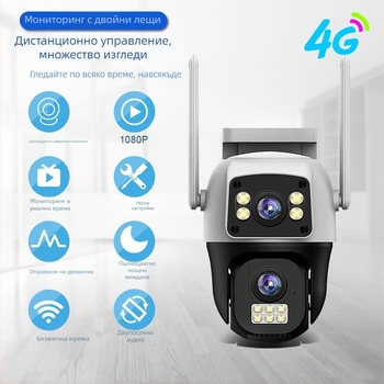 V380Pro Безжична Wi‑Fi камера за домашно наблюдение с нощно виждане и двойна леща, дистанционен достъп през смартфон