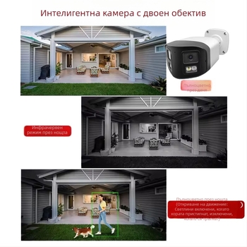 180° панорамна камера с двойен обектив, PoE, 8MP, пълноцветна нощна визия, 4K видеонаблюдение