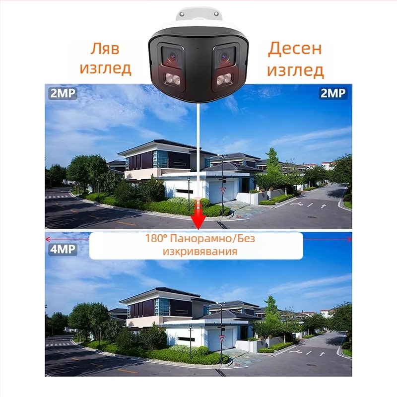 180° панорамна камера с двойен обектив, PoE, 8MP, пълноцветна нощна визия, 4K видеонаблюдение