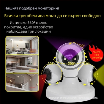 360° сферична камера за домашно видеонаблюдение, безжичен вътрешен монитор с аудио, HD нощно виждане